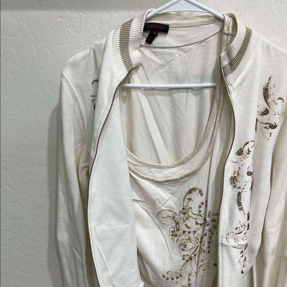 Escada White Cardigan Sweater Soft Knit Open Front